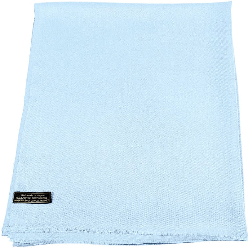 CJ Apparel Baby Blue Solid Color Fringe Design Nepalese Shawl Seconds Scarf Wrap Stole Throw Head Wrap Pashmina Gift Hand Made in Nepal New - Image 1